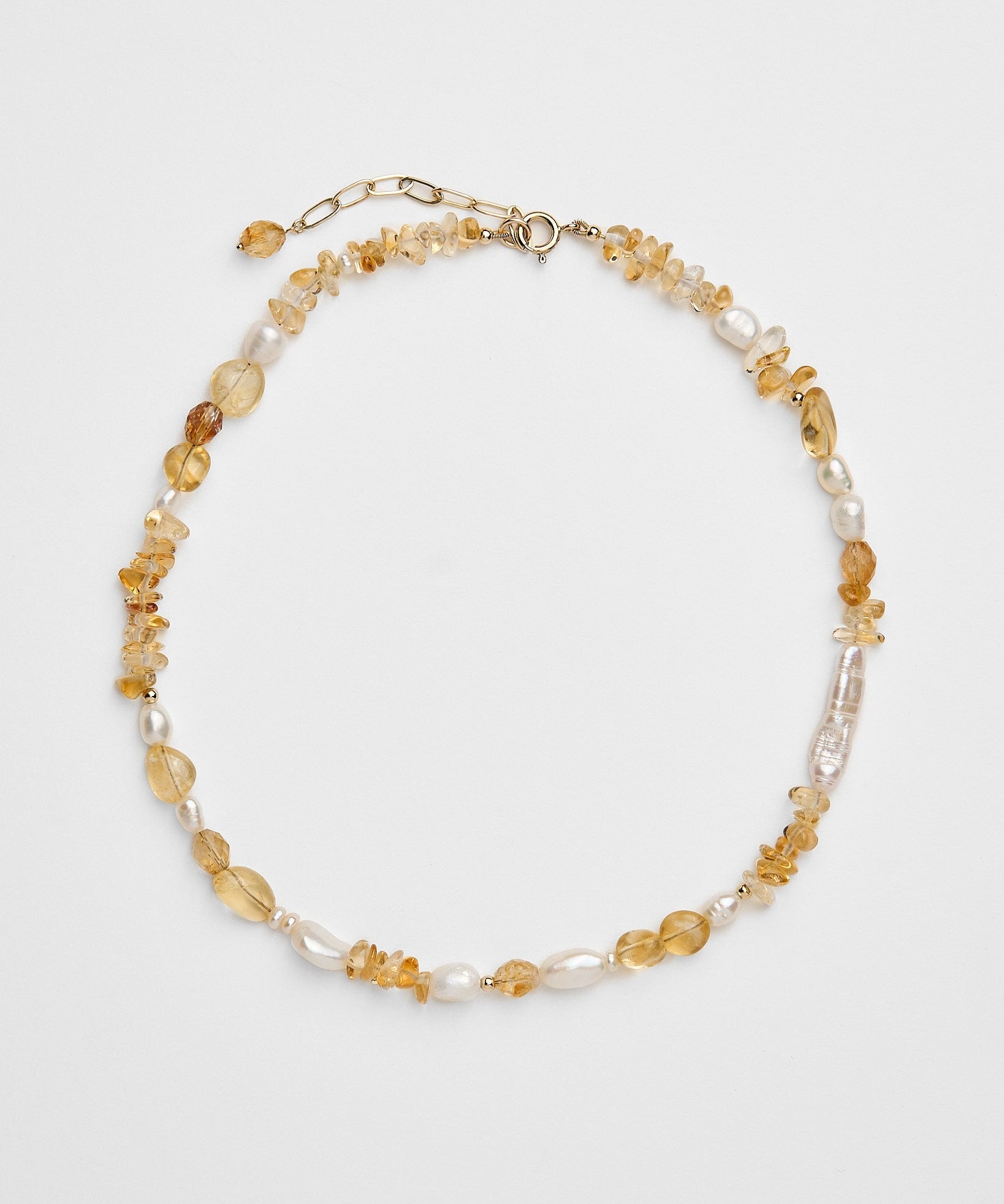 Golden Hour - Citrine and freshwater pearl beaded necklace for abundance