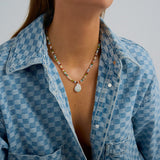 Let It Flow - Rich multi-gemstone beaded necklace with a freshwater pearl