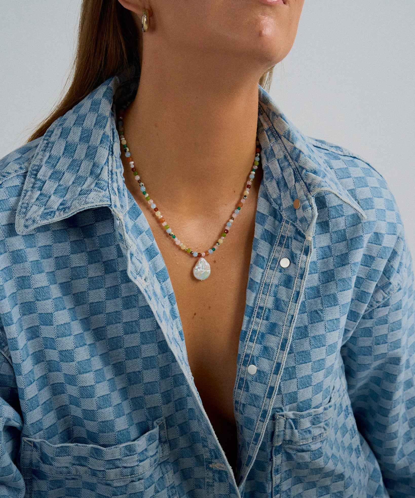 Let It Flow - Rich multi-gemstone beaded necklace with a freshwater pearl
