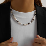 Stand Strong - beautiful pearl, smoky quartz and dalmatian jasper beaded necklace for strength and grounding