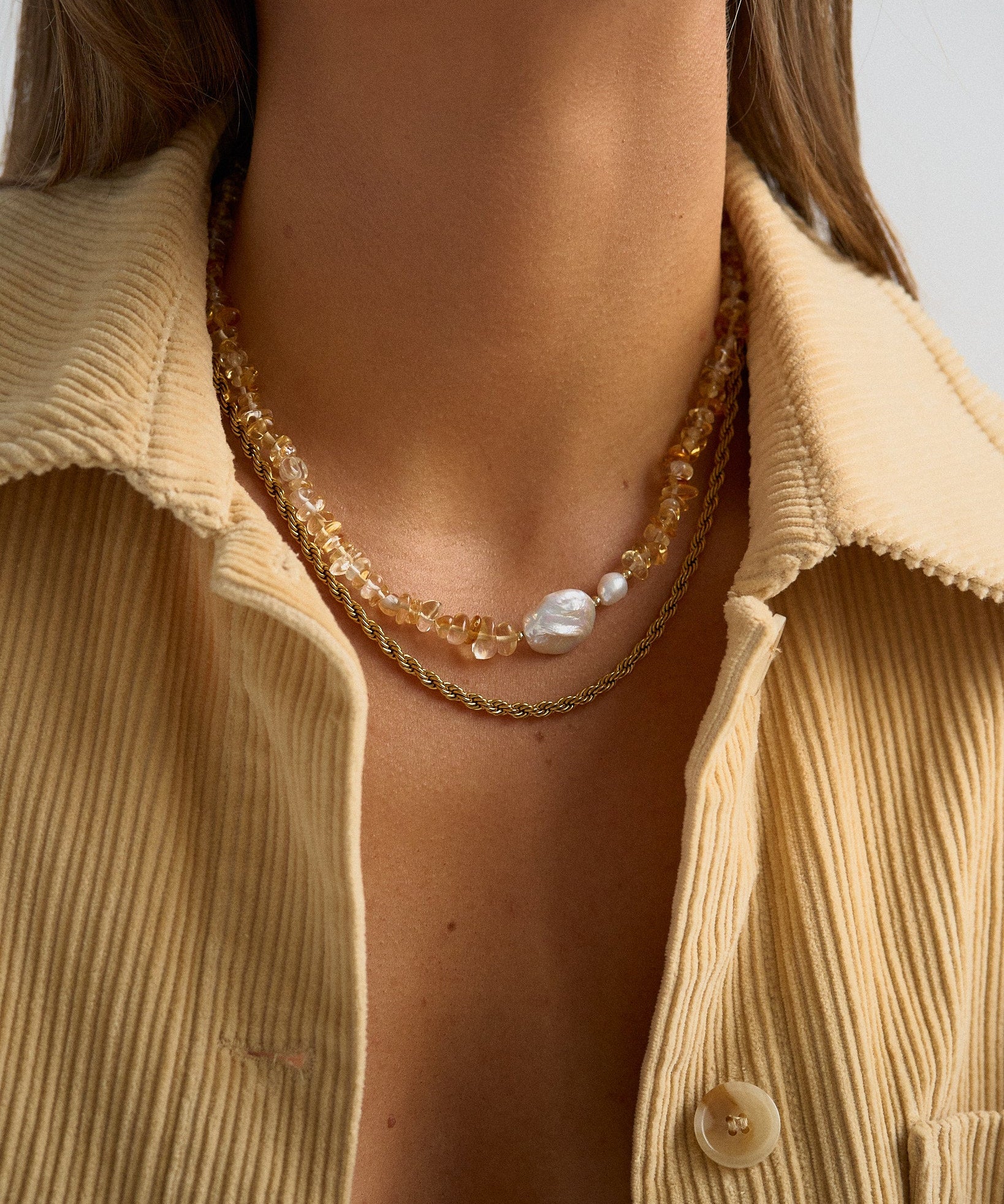Sunbeam - Citrine and freshwater pearl beaded necklace for abundance